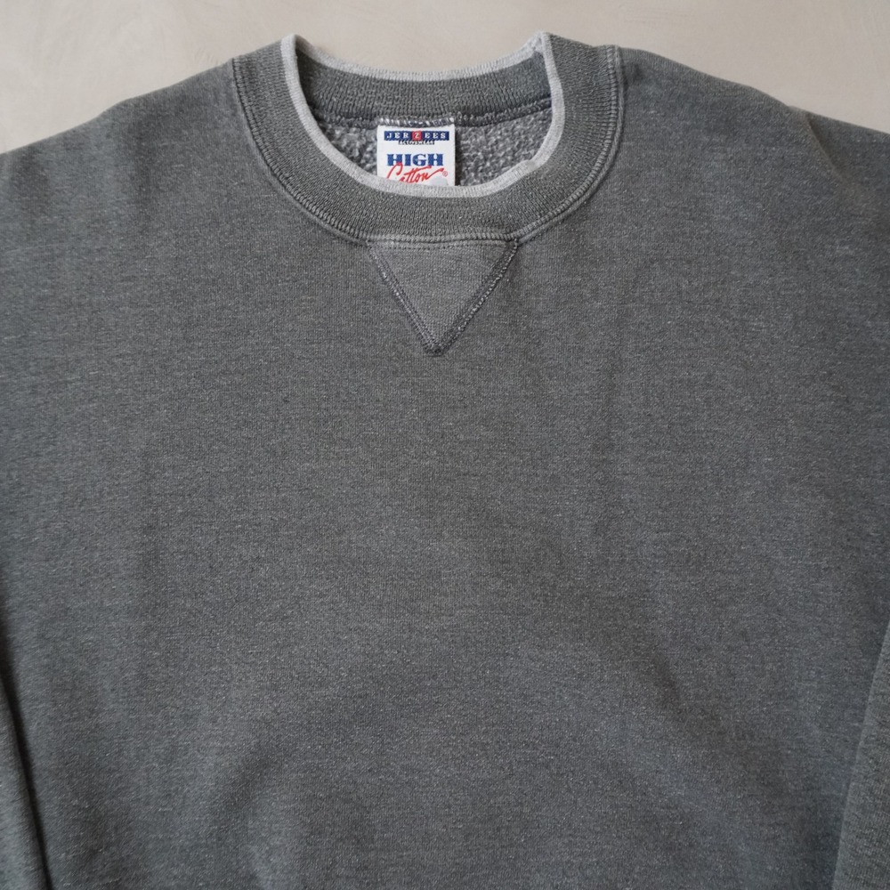 Vintage Jerzees High Cotton Sweatshirt Large Mens 90s Grey Blank V-Stitch USA - Picture 3 of 9